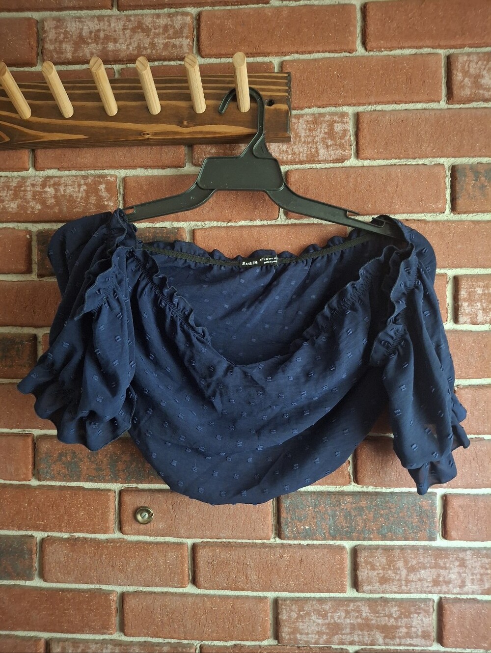 SHEIN Navy Blue Off-Shoulder Ruched Crop Top